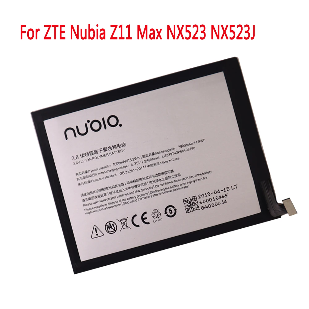 Оригинальный аккумулятор 3 8 в 4000 мАч Li3839T43P6h406790 для ZTE Nubia Z11 Max NX523 NX523J