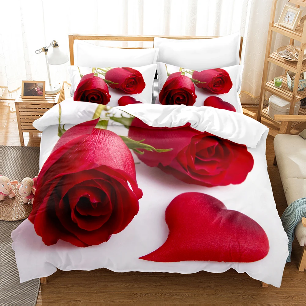 

Rose flower Bedding Set Single Twin Full Queen King Size Couple love Bed Set Aldult Kid Bedroom Duvetcover Sets 3D Print 030