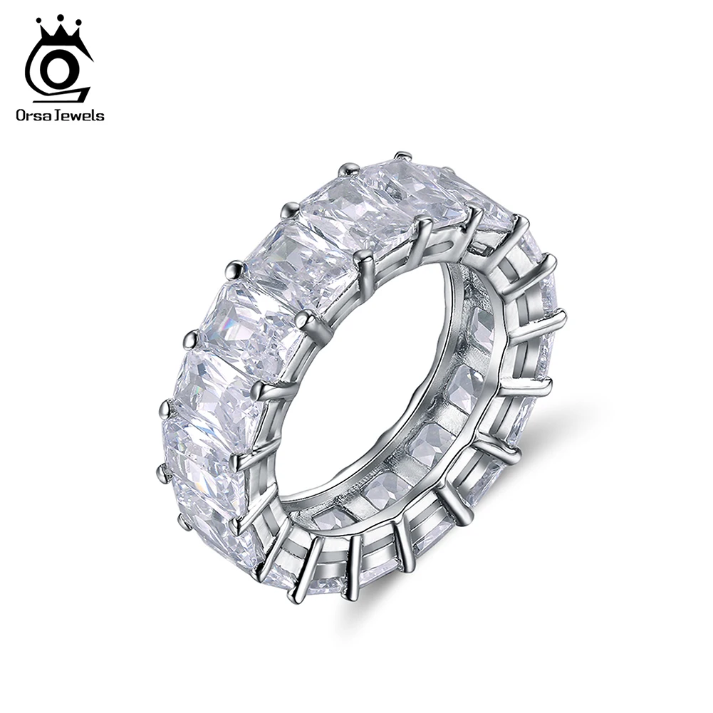 

ORSA JEWELS Luxury One Row 17 pcs Shine 0.7cm AAA Austrian Cubic Zirconia Eternity Rings Fashion Silver Color Wedding Band OR146