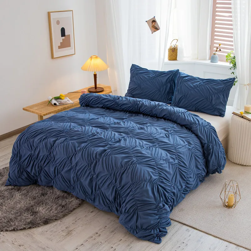 

Duvet Cover Set Pinch Pleat 2/3pcs Twin/Queen/King Size Bedclothes Bedding Sets Luxury Blue Comforter Soft Bedding Cover