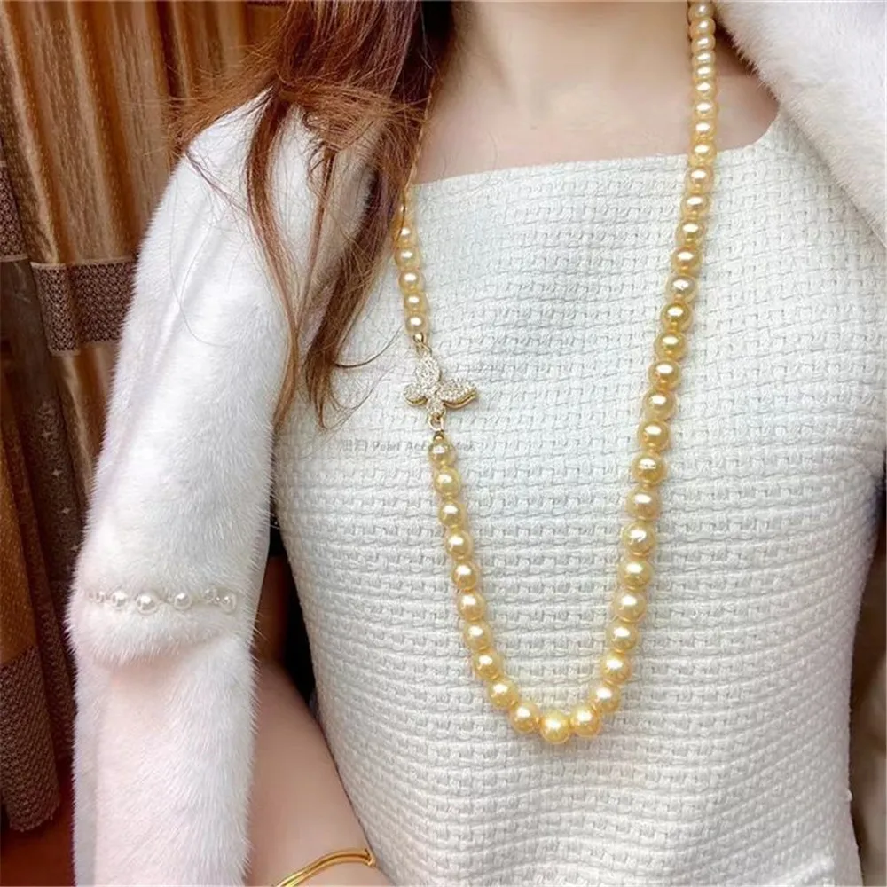 DIY pearl jewelry accessories necklace bracelet sweater chain exaggerated decorative bow copper plated 18K Gold