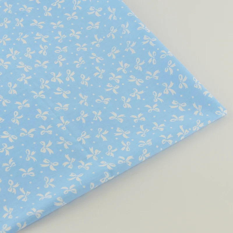 Новое поступление голубая хлопчатобумажная ткань шитье белых бантов