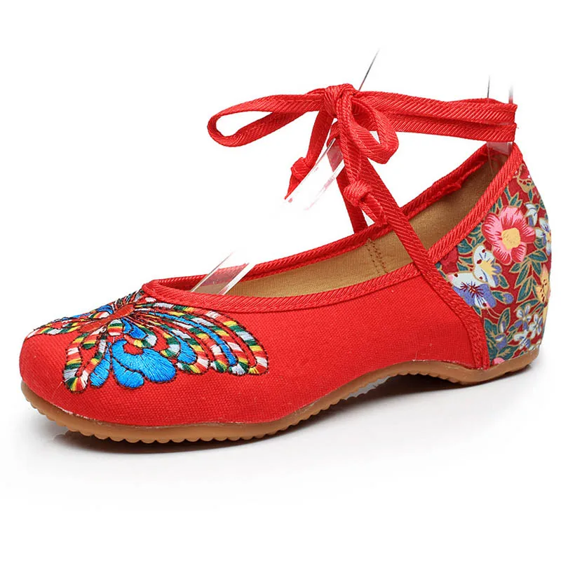 Весенняя танцевальная обувь в виде бабочек Тканевая с вышивкой Женская повязки