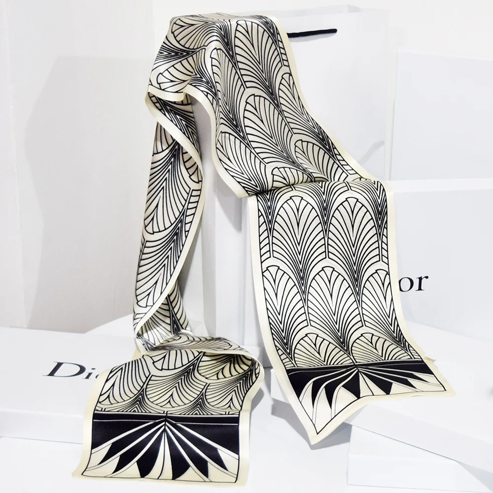 

Luxury Brand 100% Mulberry Silk Scarf for Women Narrow Double-side Print Satin Scarves Female Long Lightweight Sunscreen Shawls