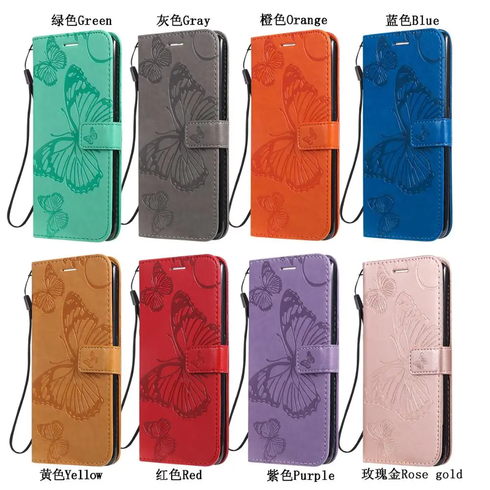 

For Oppo Reno 4 Realme 3 5 F11 A5 A7 A9 A8 3D Butterfly Embossed Wallet Flip PU Leather Case Phone Cover Card Pocket Pouch Bag