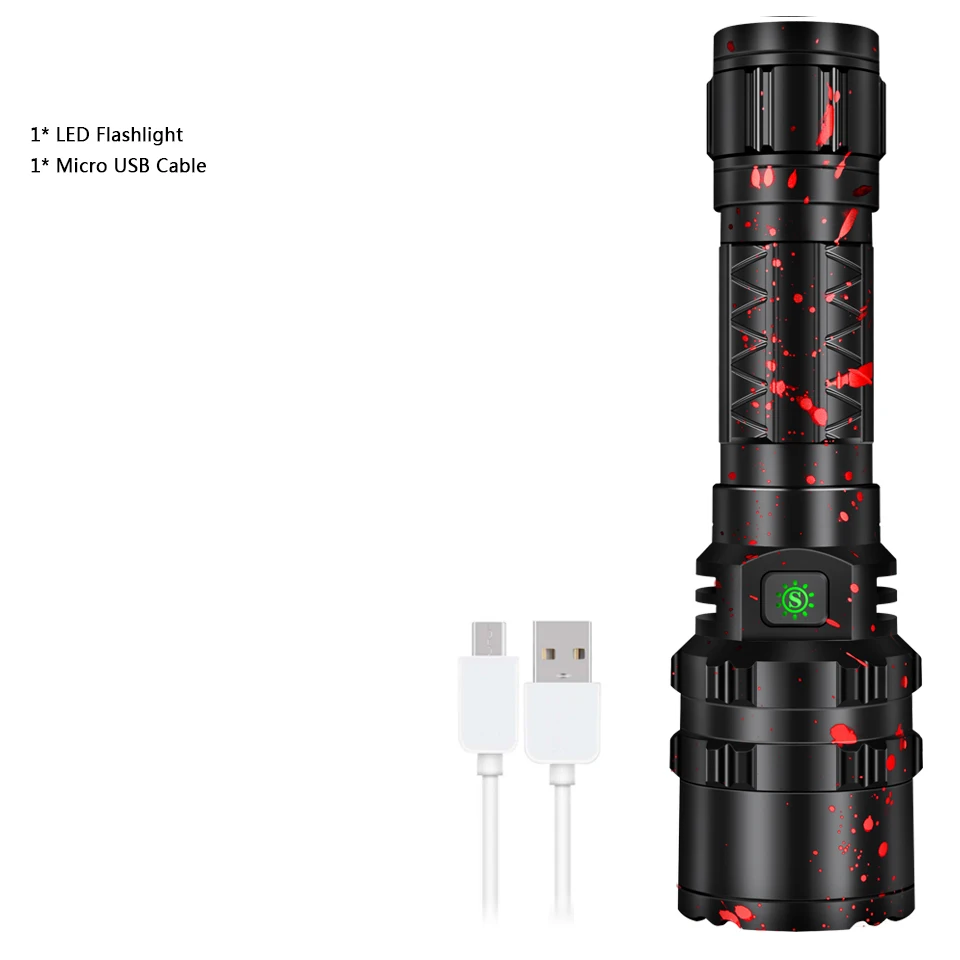 Package E Светодиодный фонарик cree xhp50.2 с зарядкой от usb, растягивающийся ударопрочный мощный перезаряжаемый фонарик 18650 или 26650 - Испускаемый цвет: Package E