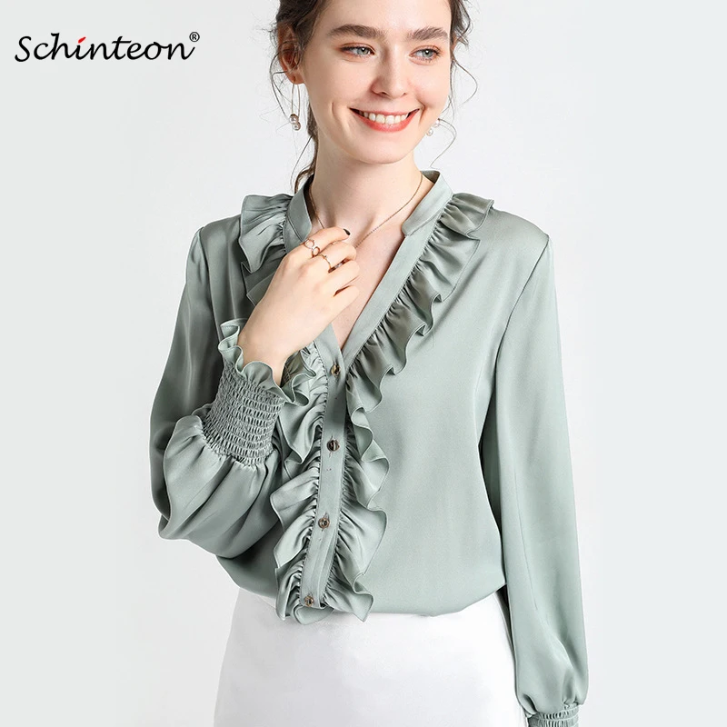 Женская рубашка из натурального шелка schintek Весенняя однотонная офисная с
