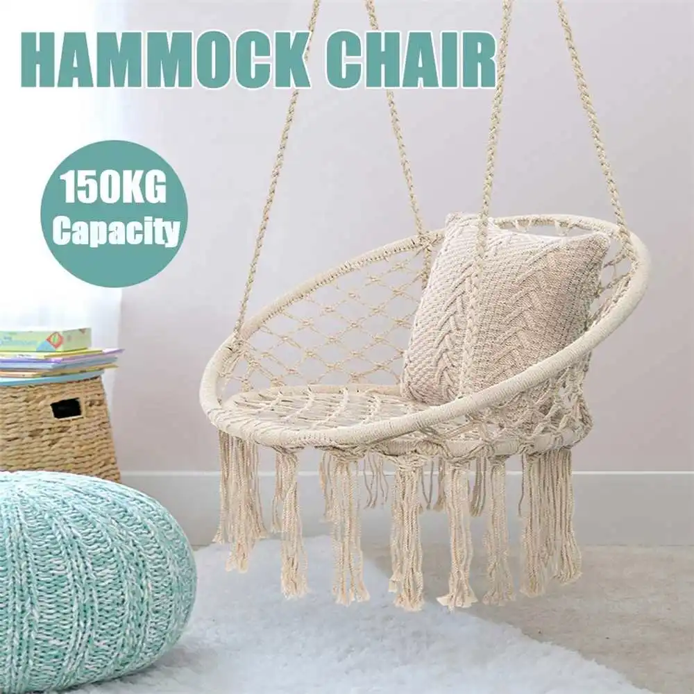 

Outdoor Beach Kids Swing Bed Stable Cotton Rope Hammock Chair Handmade Knitted Indoor Adult Swinging Hanging Chair Hammock
