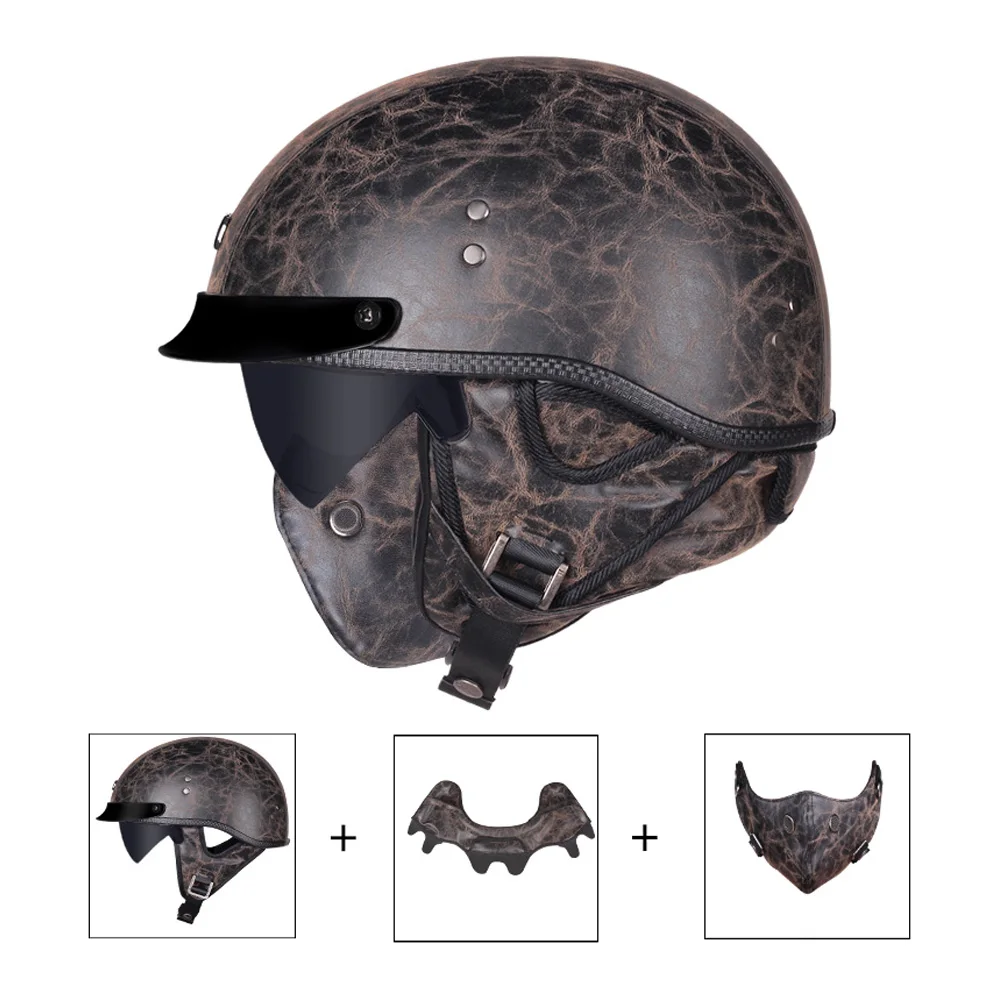 Мотоциклетный шлем с открытым лицом и кожаным шлемом немецкий стиль полушлемы