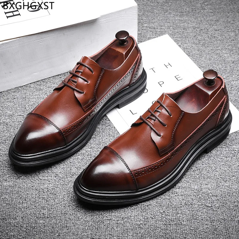 

Туфли мужские коричневые классические, модные офисные туфли-оксфорды, кожаные деловые, черные, 2023