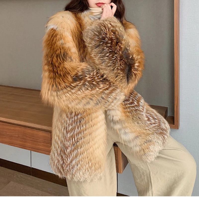 red fox Женское зимнее модное роскошное пальто из меха Красной лисы - Цвет: red fox
