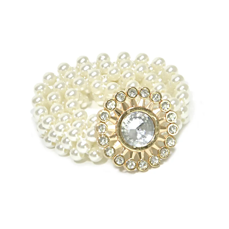 Ремень женский с жемчужинами элегантный эластичный пояс цепочкой цветочным