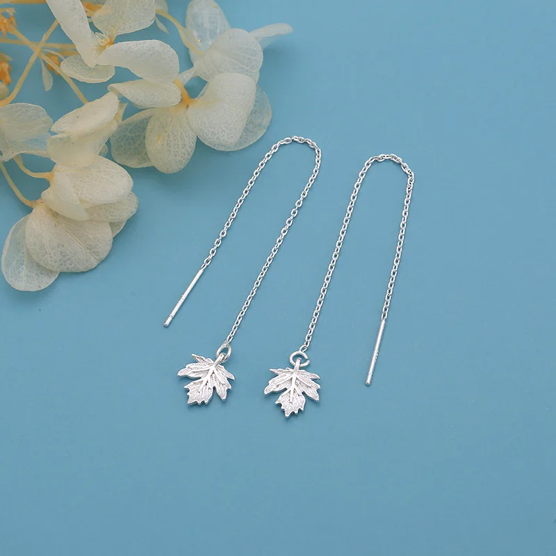 

925 Sterling Silver Tassel Maple Leaf Drop Earring For Women Party Elegant Jewelry eh1329