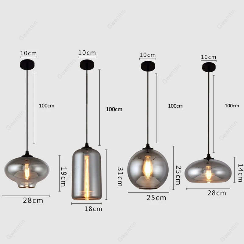 Скандинавский подвесной светильник из дымчатого серого стекла современные