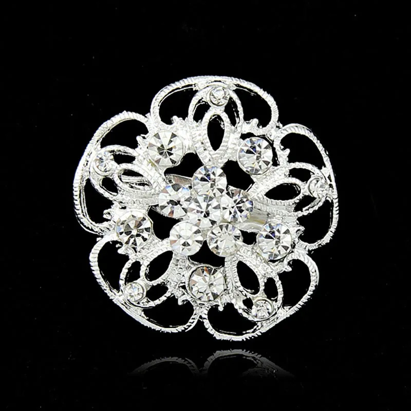 Полые Очаровательный цветок в Корейском стиле хрустальные стразы Серебристые