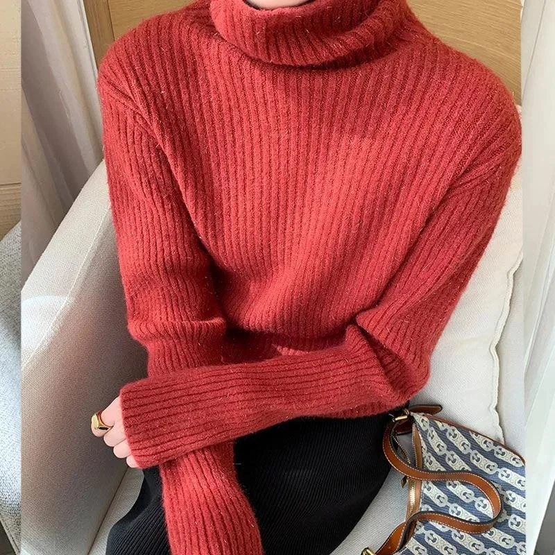 

Cmaz Women's Turtleneck Sweater Autumn and Winter Wild Slim Fit Base Knitting