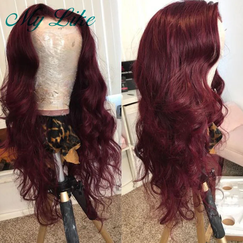 

Парики из натуральных бразильских волос MY Like 99j, бордовые, 4x4