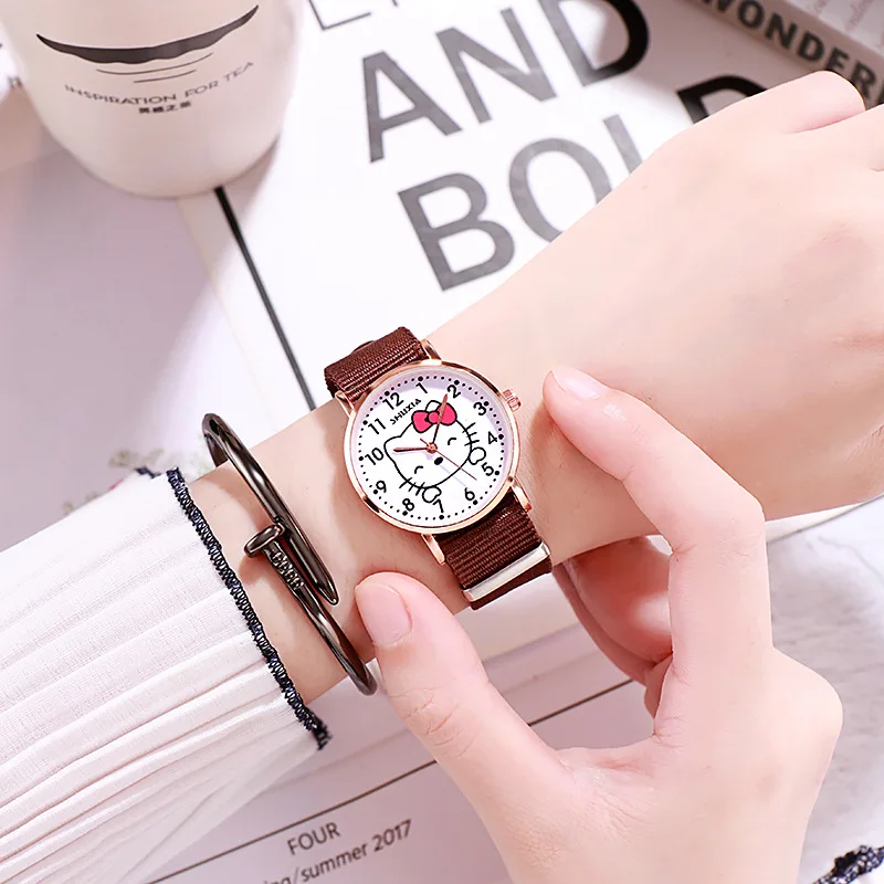 Женские модные детские часы с героями мультфильмов «hello Kitty», простые и свежие часы для школьников средней школы