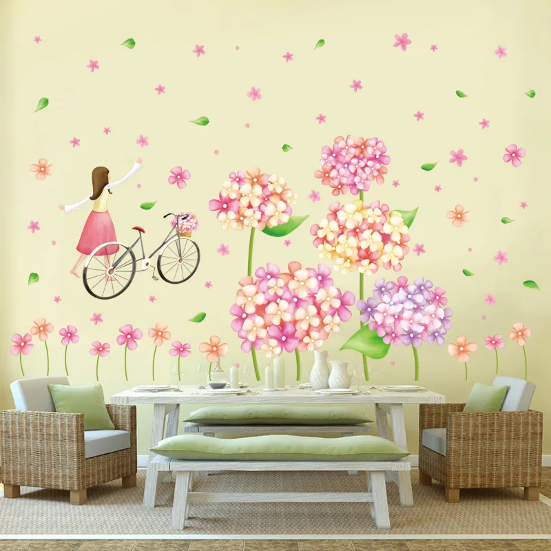 

Plant flowers girl wall sticker living room bedroom children's room background decoration picture wall sticker