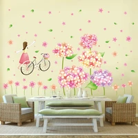 plant flowers girl wall sticker living room bedroom childrens room background decoration picture wall sticker
