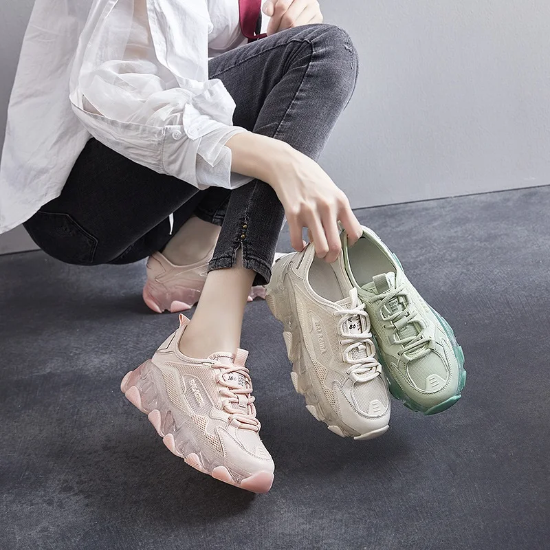 

My-Love New Fashion Women Transparent Chunky Sneakers Ladies Platform Jelly Shoes Laser Casual Shoes Woman Shining Running Shoe