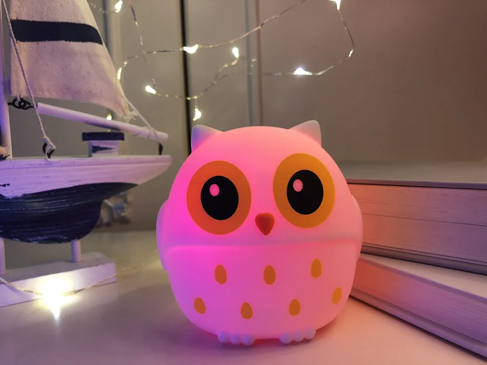 С милой совой светодиодный Ночной светильник сенсорный Сенсор 3 цвета USB Перезаряжаемые силиконовый чехол с персонажами из мультфильмов птицы прикроватная лампа для Для детей подарок для ребенка