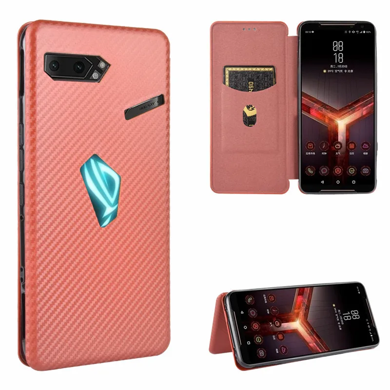 Роскошный чехол книжка из углеродного волокна и поликарбоната для Asus ROG Phone II ZS660KL