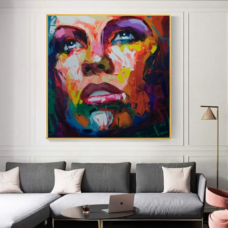 

100% ручная роспись маслом, франшиза нинелли, нож ручной работы, настенное искусство с изображением лица, портретная фигурка на холсте, украше...