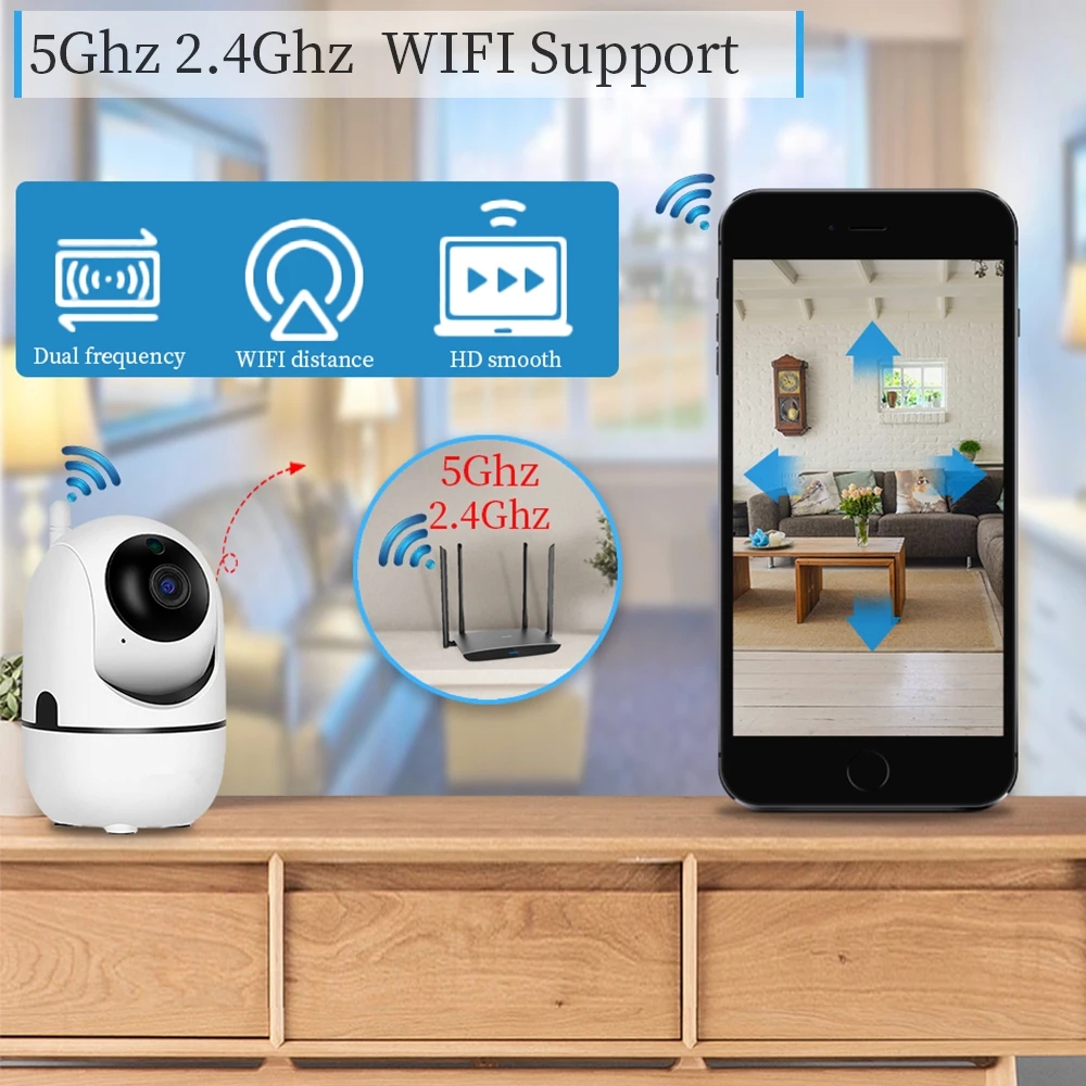 WiFi 5G IP Camera Auto Tracking Video Surveillance Cameras Mini 4MP 360 Baby Monitor Cctv Smart Home Wireless | Безопасность и