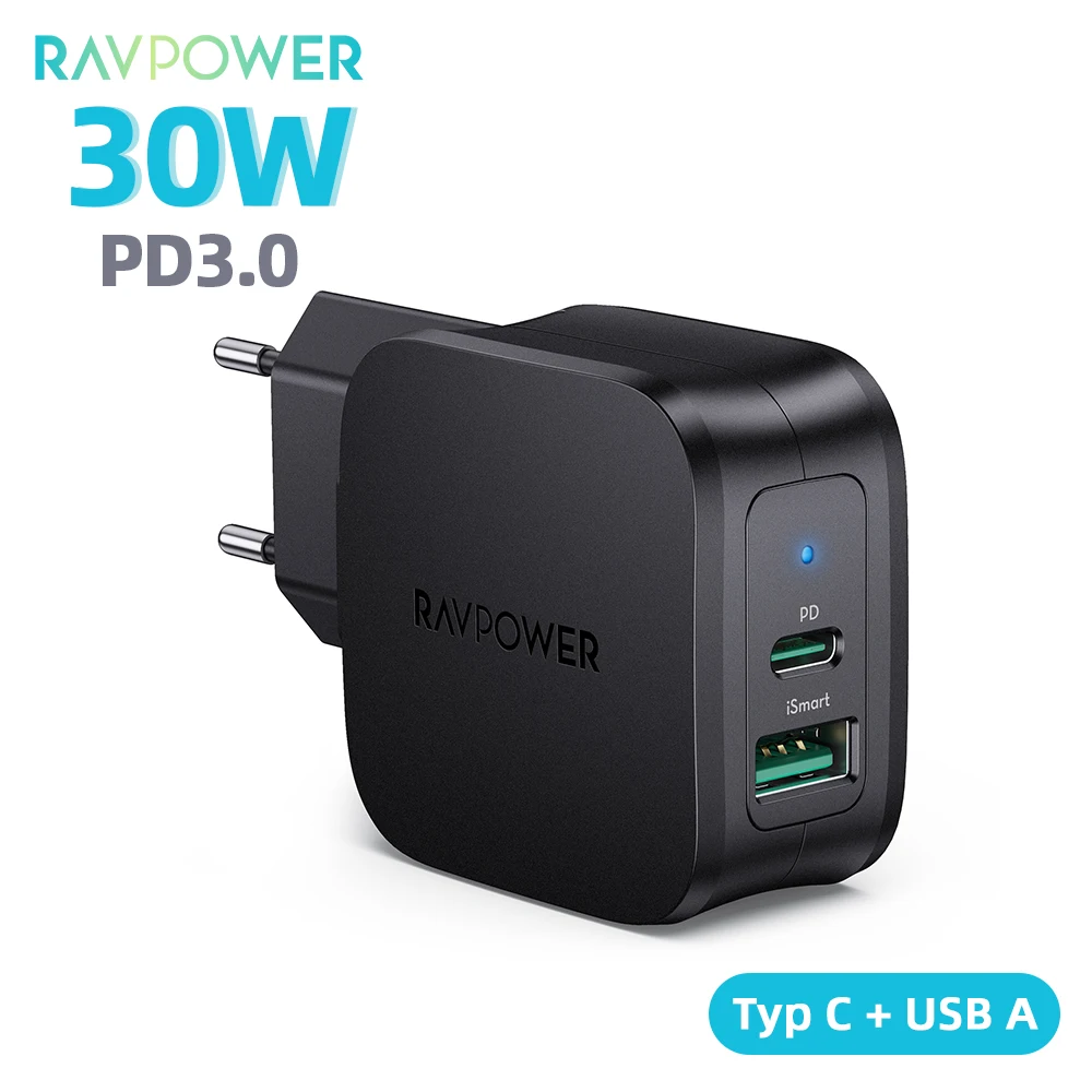 

RAVPower 30W PD Charger USB C Type C Fast Charging Wall Charger 18W Quick Charger For iPhone 12 13 Samsung laptop tablet