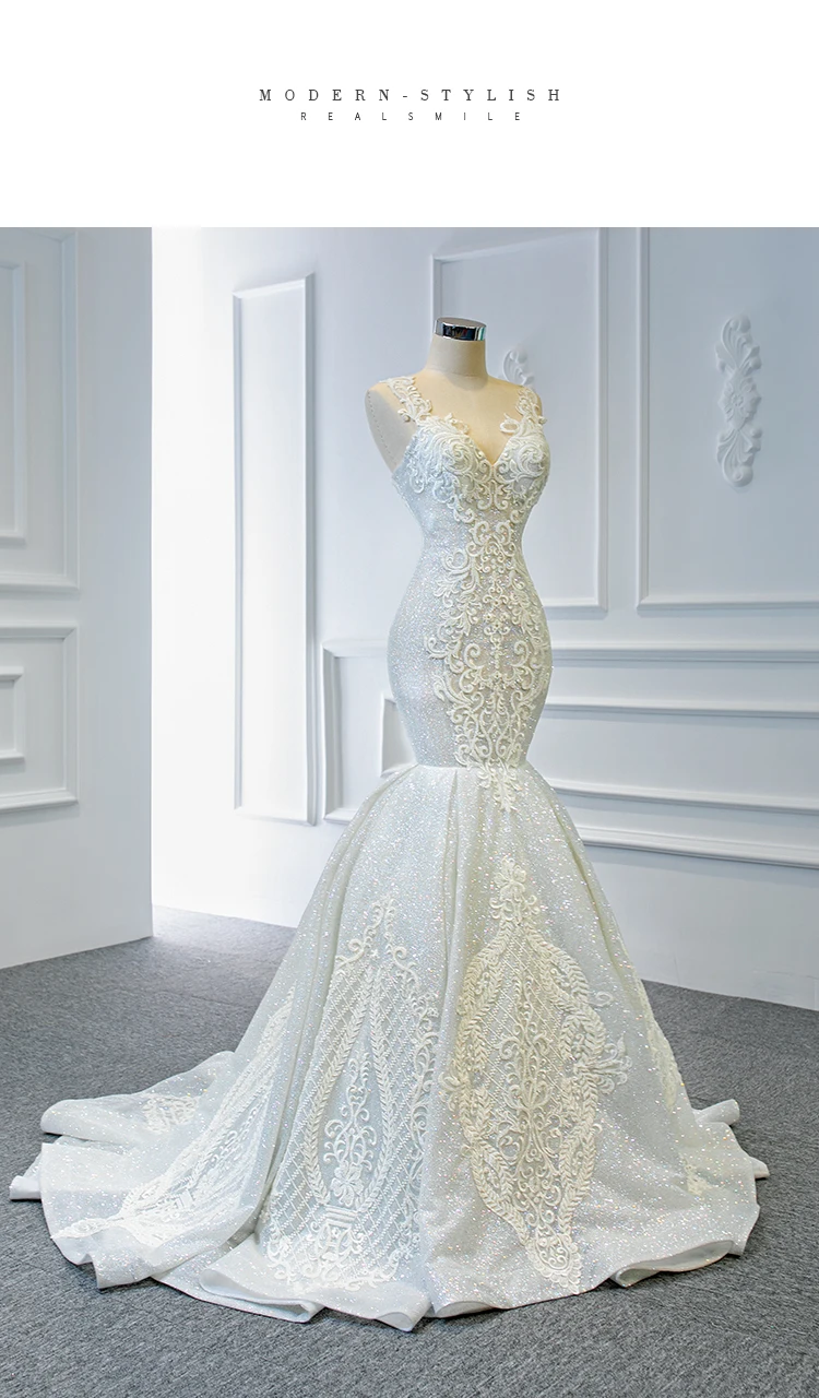 

Mermaid Wedding Dress Splarkle Bridal Gown 2020 New Design Lace V Neck Bridal Wedding Gown
