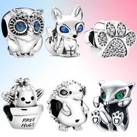 2021 new hedgehog owl pendant diy bead fit original pandora charms 925 sterling silver tortoise care dog bracelet jewelry