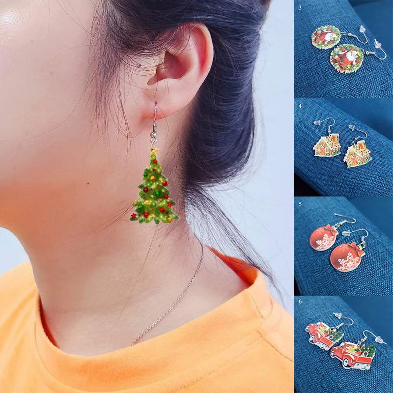 

1Pair Acrylic Earrings Christmas Style Earrings Christmas Tree Snowflake Earrings Woman Girls Exquisite Earrings Jewelry Gift