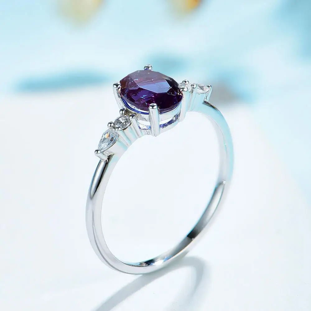 Кольцо с искусственным александритом Kuololit Oval 6x8 для женщин, изготовленное из серебра 925 пробы, роскошный подарок на помолвку или годовщину.