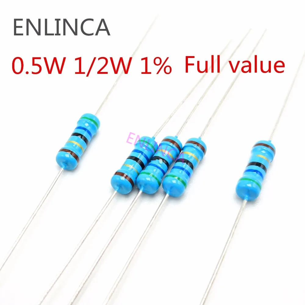 

100pcs 1/2W 0.5W 1% Metal film resistor 27R 30R 33R 36R 39R 47R 51R 56R 68R 75R 82R 91R 100R 120R 150R 180R 200R 220R 240R 270R