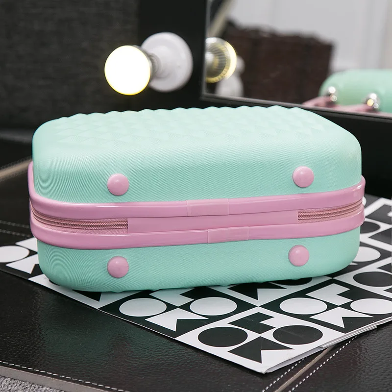 14 Inch Makeup Suitcase Women Designer Luggage Handbag Travel Bag Diamond Pattern Make-up Box Small Travel Storage Box