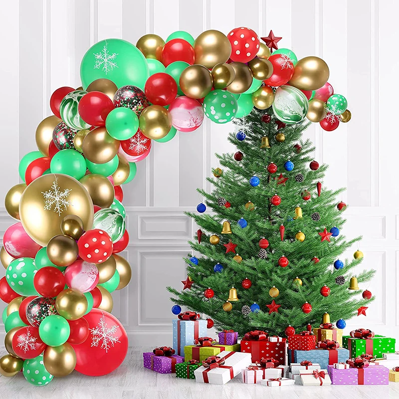 

151pcs Christmas Balloon Garland Arch Kit with Artificial Snowflake Red Green Gold Latex Balon Christmas Party Supplies Decor