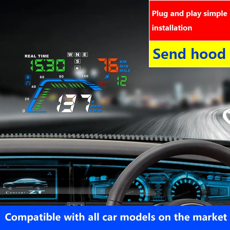 

Q7 HUD display car gps speedometer car for mirror q7 hud Car Bike Motorcycle Auto Accessories Windshield Projector Alarm