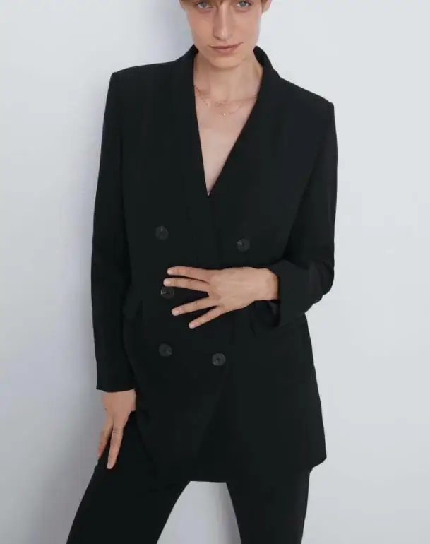 black jacket Женский розовый пиджак, деловой Блейзер, двубортный Женский блейзер с карманами, офисный деловой костюм, верхняя одежда - Цвет: black jacket