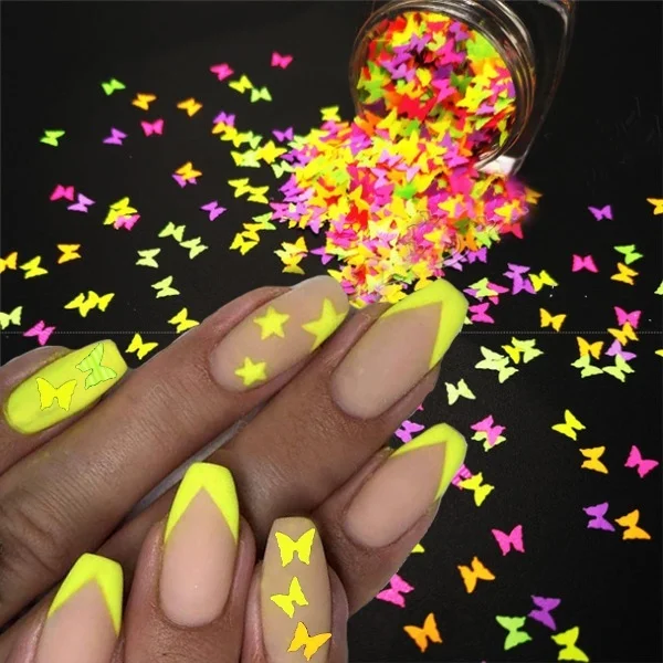 1 шт. маленькая коробка флуоресцентная бабочка Jigsaw Sequins Beauty Nail Art Tips украшения для