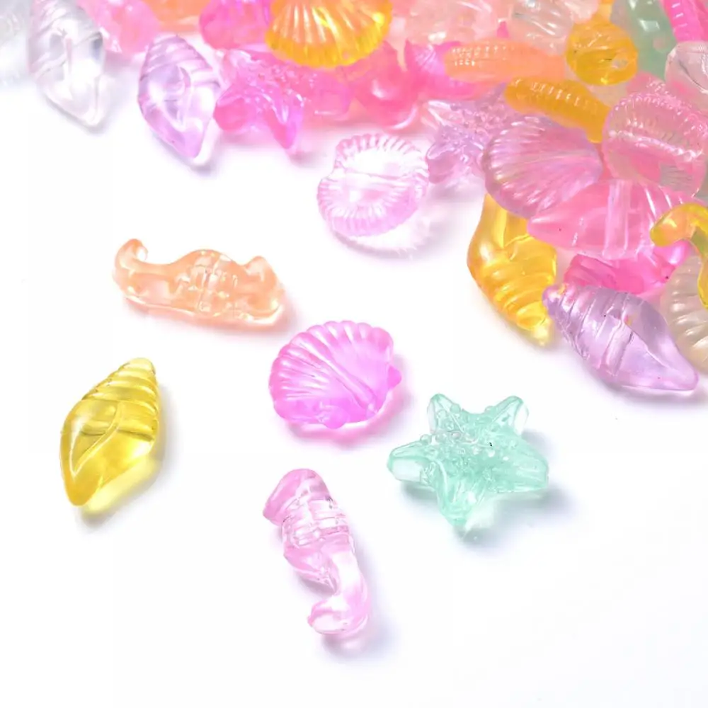 

100Pcs/Lot Transparent Mixed Conch Fish Shell Starfish Acrylic Beads For Jewelry Making DIY Necklace Bracelet Accessories
