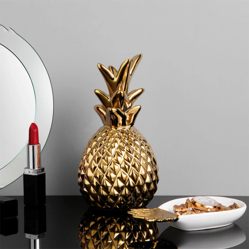 

Luxury Ceramic Pineapple Figurine modern Porcelain statue artificial sculpture home desk porch cabinet decoration Ornaments Gift