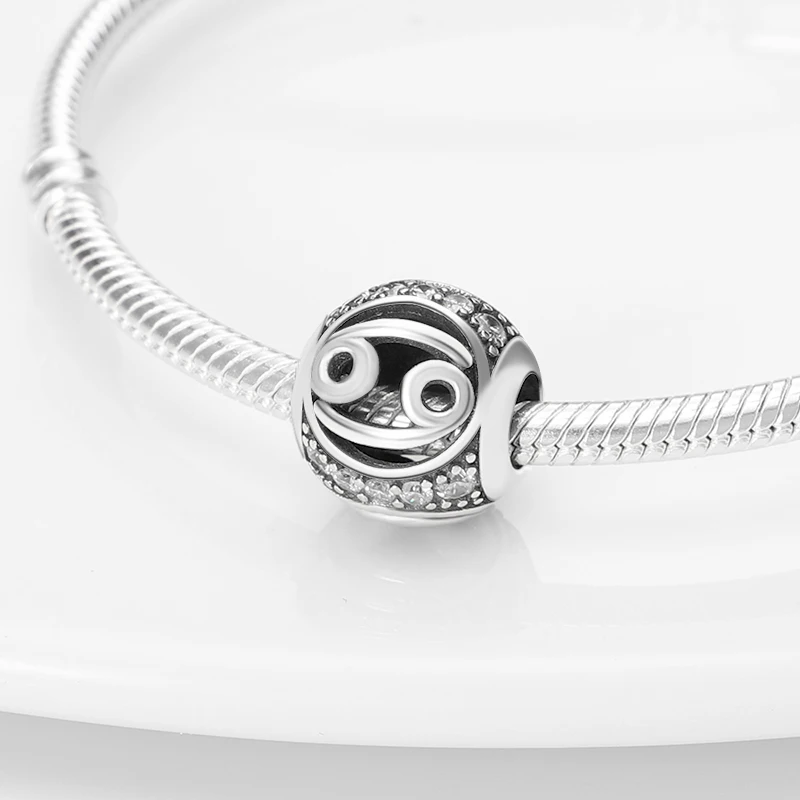 

plata charms of ley Silver Color Round Twelve Constellation Series Cancer Charms Bead Fit Original Pandach Bracelet Fine Jewelry