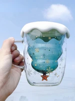 christmas cup transparent double anti scalding glass christmas tree star cup coffee cup milk juice mug childrens christmas gift