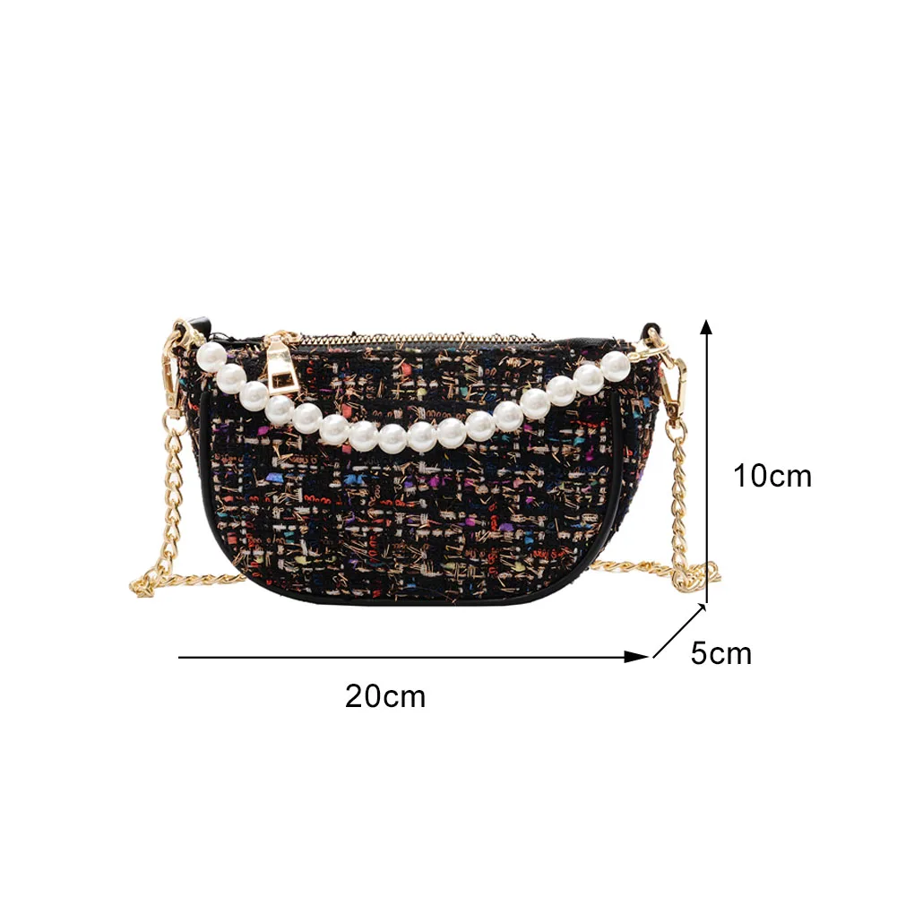 

Fashion Autumn Winter Splicing Color Kid's Shoulder Crossbody Bag Chic Girls Pearl Chain Small Underarm Purse Travel Handbags