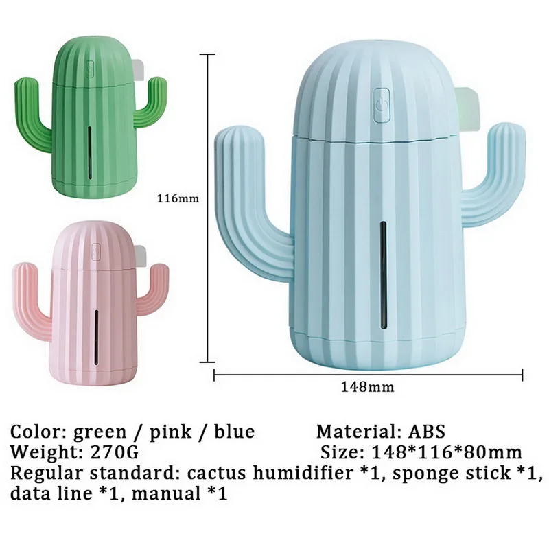 340 мл увлажнитель воздуха кактус время ароматерапия диффузор тумана Fogger мини с