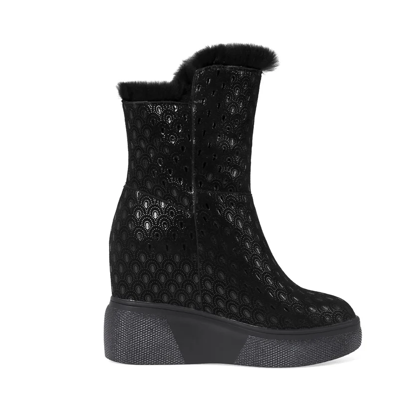 

ZVQ Winter New Fashion Cow Suede Snow Boots Outside Plush Warm Round Toe Super High Heels Platform Women Shoes Drop Shipping