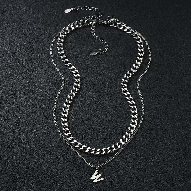 Простое многослойное колье с надписью W чокер массивной цепью для женщин и мужчин