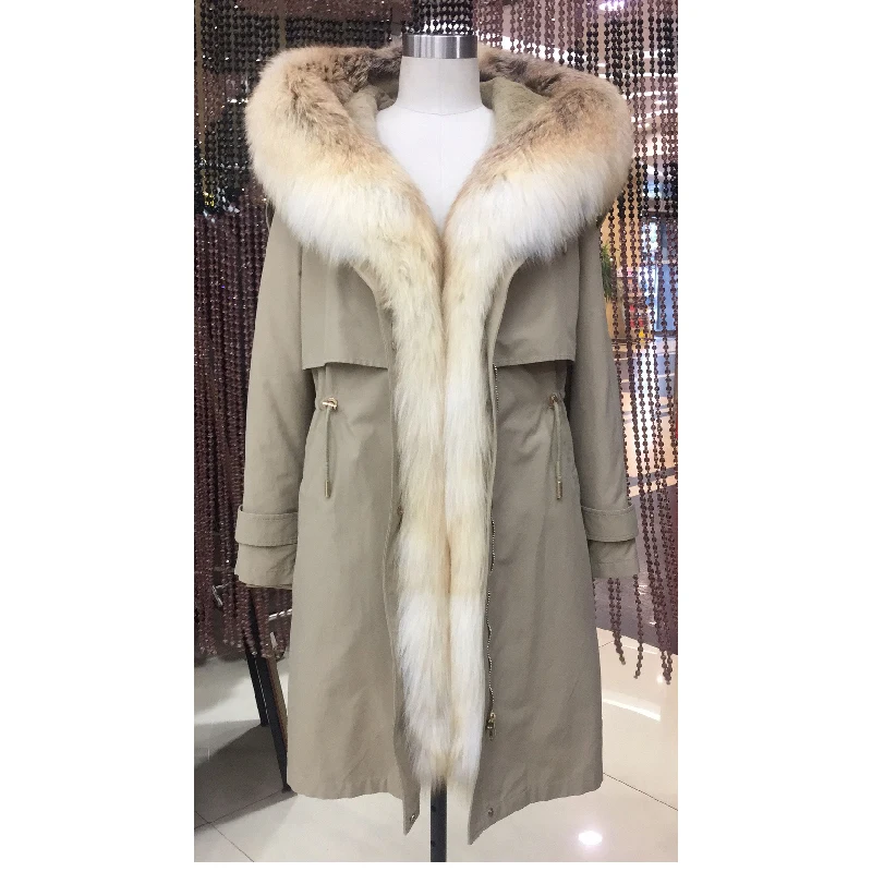 Женская зимняя длинная парка пальто куртка с капюшоном воротник из лисьего меха