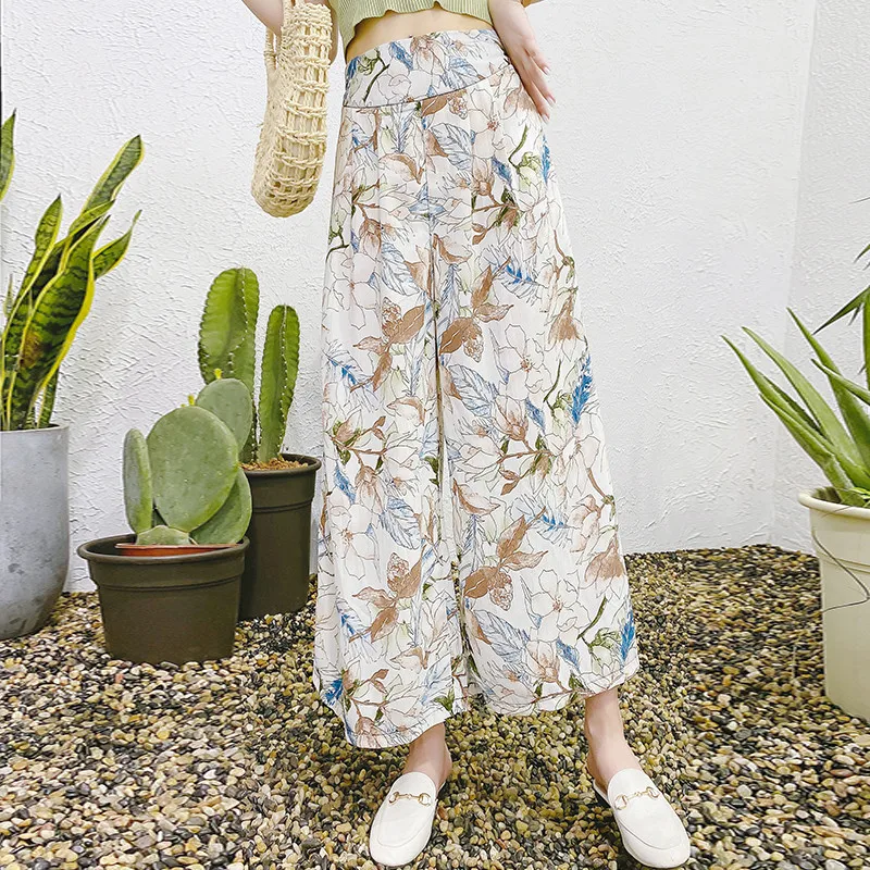 Брюки женские шифоновые с широкими штанинами и высокой талией повседневные